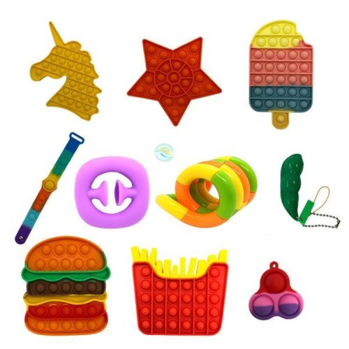 Set 11 jucari fidget sensory toys, antistres, feedback auditiv, cadoul perfect, multicolor