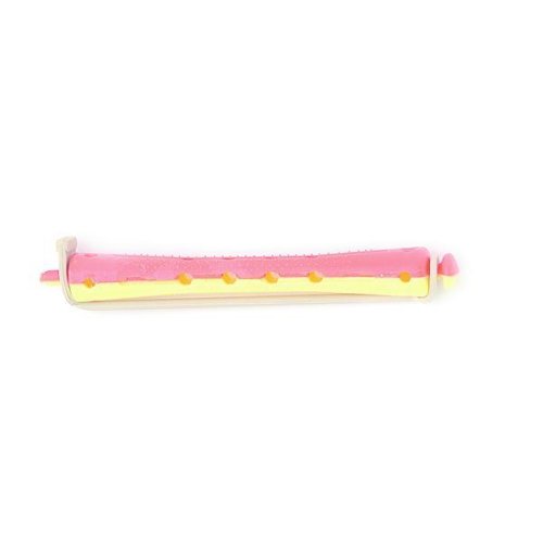 Set 12 bucati bigudiuri din plastic cu elastic pentru permanent galben   rosu 80 mm x grosime 8,5 mm