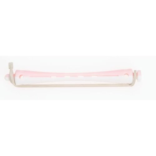 Set 12 bucati bigudiuri din plastic cu elastic pentru permanent roz alb 80 mm x 6,5mm grosime
