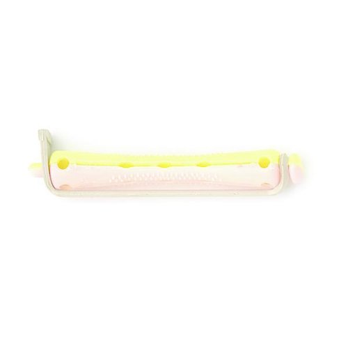 Set 12 bucati bigudiuri din plastic cu elastic pentru permanent roz galben 60 mm x 7 mm grosime 