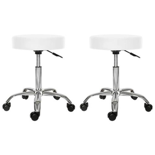 Set 2x scaun rotativ pentru salon, taburet hidraulic pe roti alb 