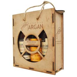 Set cadou rustic argan cutie lemn sampon cu ulei argan 400 ml+sapun lichid cu ulei argan 400 ml+gel de dus cu ulei argan 400 ml