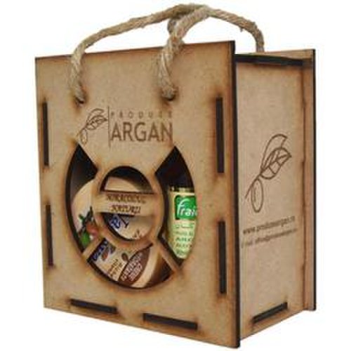 Set cadou rustic argan cutie lemn - ulei argan fraicheur 60 ml+crema cu ulei argan 100 ml+sapun cu ulei argan 40 gr