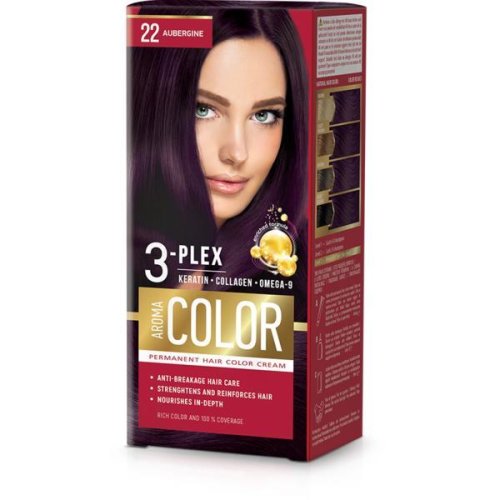 Short life - vopsea crema permanenta - aroma color 3-plex permanent hair color cream, nuanta 22 aubergine, 90 ml