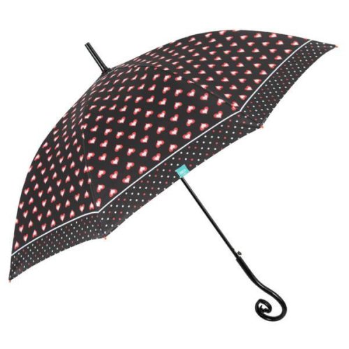 Umbrela ploaie automata baston model inimioare rosii cu alb