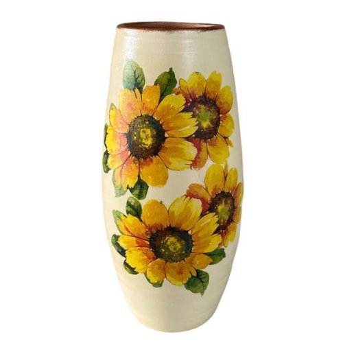 Vaza decorativa,ceramica, alb, floarea soarelui,moderna- ceramica martinescu