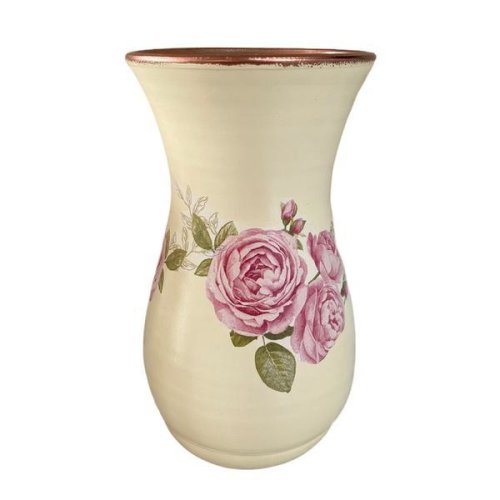 Vaza decorativa,ceramica, alb,trandafiri,moderna - ceramica martinescu