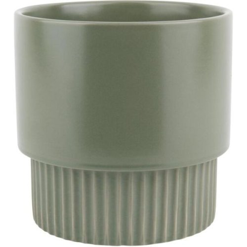 Vaza ghiveci modern din ceramica ribbed, verde, 16×15 cm
