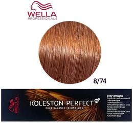 Vopsea crema permanenta - wella professionals koleston perfect me+ deep browns, nuanta 8/74 blond deschis castaniu roscat