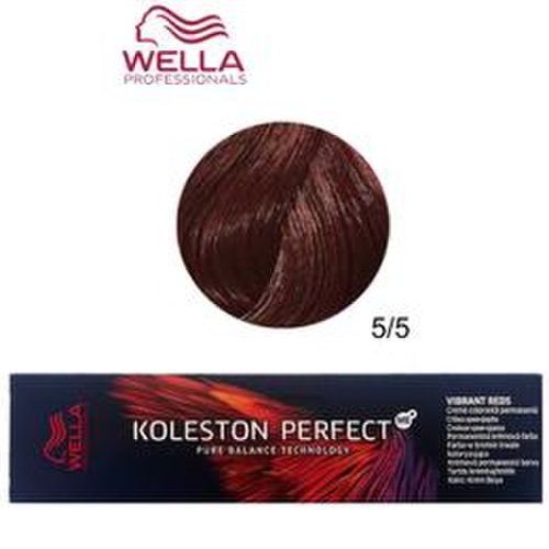 Vopsea crema permanenta - wella professionals koleston perfect me+ vibrant reds, nuanta 5/5 castaniu deschis mahon