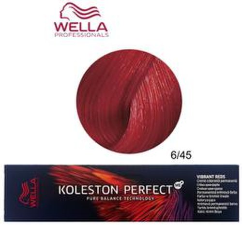 Vopsea crema permanenta - wella professionals koleston perfect me+ vibrant reds, nuanta 6/45 blond inchis intens rosu mahon