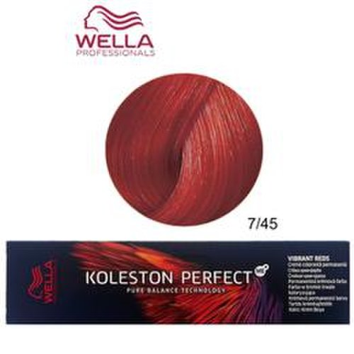 Vopsea crema permanenta - wella professionals koleston perfect me+ vibrant reds, nuanta 7/45 blond mediu rosu mahon