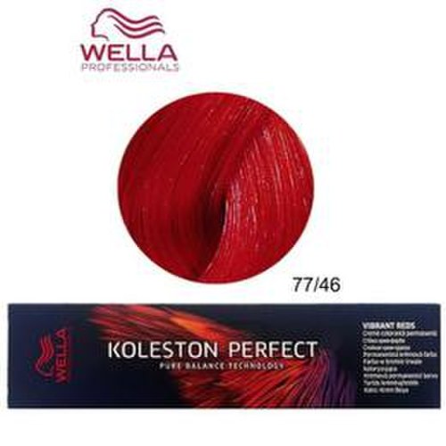 Vopsea crema permanenta - wella professionals koleston perfect vibrant reds, nuanta 77/46 blond mediu intens rosu violet