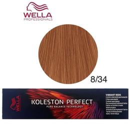 Vopsea crema permanenta - wella professionals koleston perfect vibrant reds, nuanta 8/34 blond deschis auriu aramiu