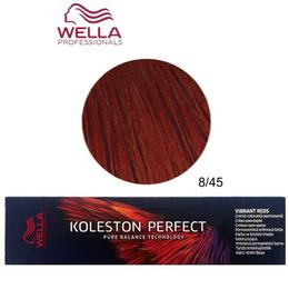 Vopsea crema permanenta - wella professionals koleston perfect vibrant reds, nuanta 8/45 blond deschis intens rosu mahon