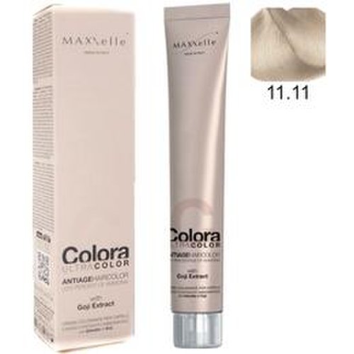 Vopsea profesionala cu extract de goji - maxxelle colora ultracolor antiage haircolor, nuanta 11.11 super platinum ash blonde