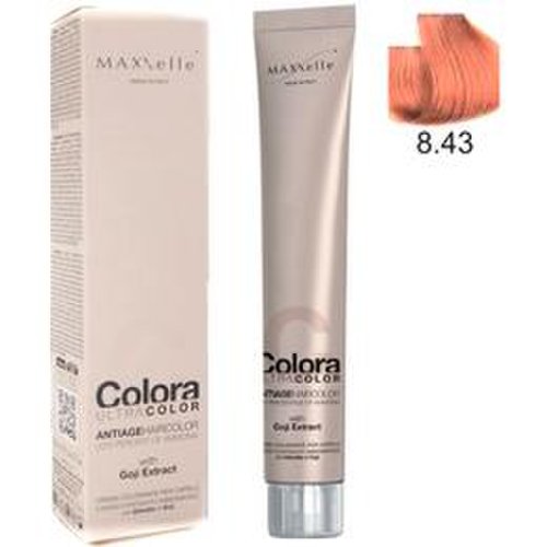 Vopsea profesionala cu extract de goji - maxxelle colora ultracolor antiage haircolor, nuanta 8.43 warm copper light blonde