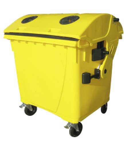 Eurocontainer din plastic 1100l galben cu capac rotund fara inchizatoare pentru capac - colectare plastic sulo - transport inclus