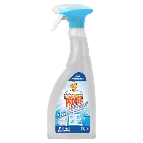 Spray curatare si dezinfectare multisuprafete si geamuri mr. proper 3 in 1 750 ml