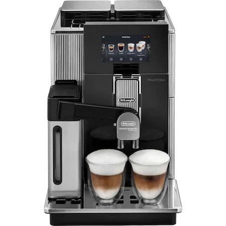 Espressor automat de’longhi maestosa epam 960.75.glm, 1450w, 19 bari, 2.5l, 2 rasnite, sistem lattecrema, carafa pentru ciocolata si gheata, coffee link app, negru/inox
