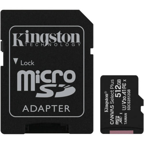 Kingston 512gb micsdxc canvas select plus 100r a1 c10 card + adaptor