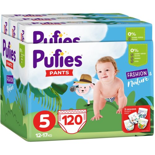 Scutece-chilotel pufies pants fashion nature junior, marimea 5, 12-17 kg, 120 buc