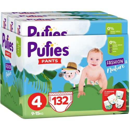 Scutece-chilotel pufies pants fashion nature maxi, marimea 4, 9-15 kg, 132 buc