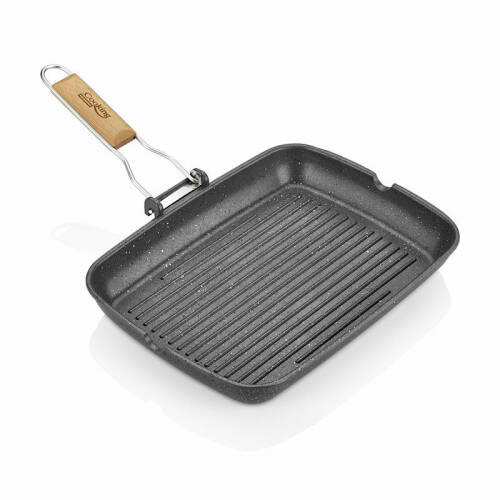 Tigaie grill cooking by heinner, cu maner detasabil, aluminiu, 35x25x4.5 cm