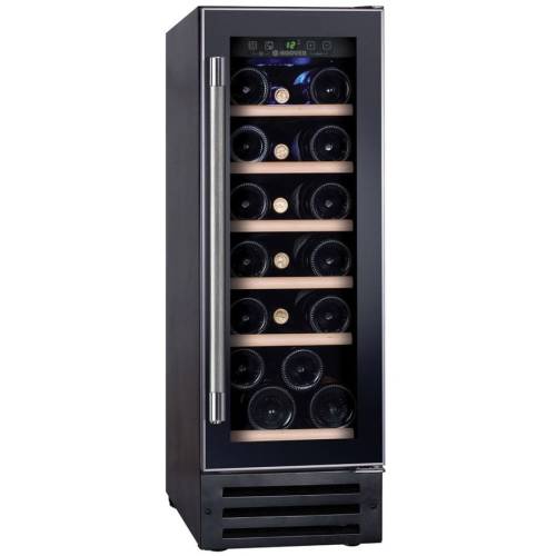 Vitrina de vinuri hwcb 30, 19 sticle, o zona de racire, rafturi lemn, control electronic, display, iluminat interior led, h 81.3 cm, negru
