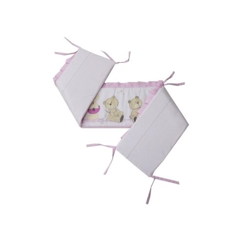 Babyneeds - aparatoare laterala pentru patut 120x60 cm, cu umplutura antialergica, dimensiune 180 x 32 cm, teddy play pink m1