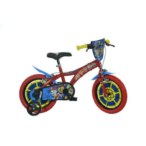 Dino bikes - bicicleta cu pedale , paw patrol, 14 , cu roti ajutatoare, albastru/rosu
