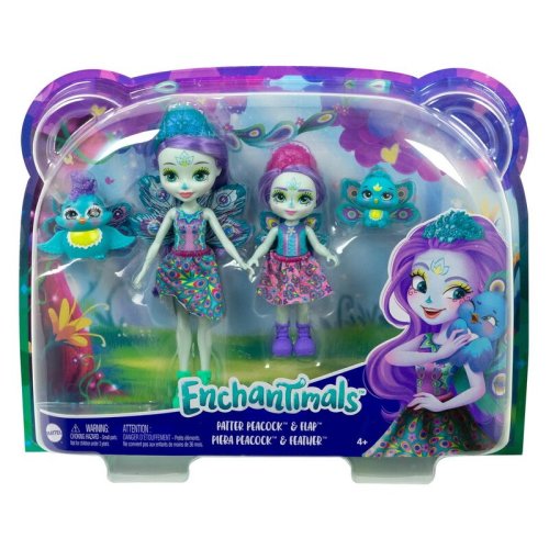 Mattel - enchantimals set papusi surori si animalutele lor patter peacock & flap si piera peacock & feather