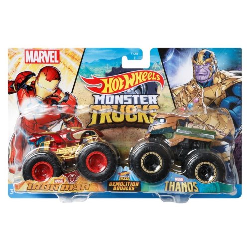 Mattel - monster truck set 2 masini scara 1 la 64 iron man si thanos