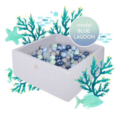 Meowbaby® - piscina uscata cu 300 de bile (babyblue, mint, blue perlat, transparent) meowbaby , blue lagoon, 90x90x40 cm, gri