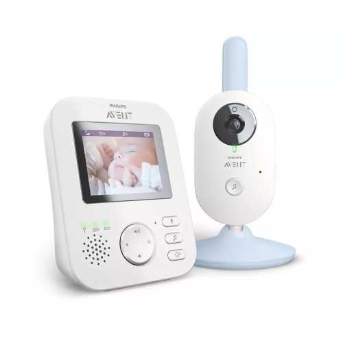 Philips avent - video monitor bebelusi, ecran lcd 2,7 inch, cu sonorizare si vizibilitate clare, cu melodii, pana la 12h de functionare, 0 luni+, alb