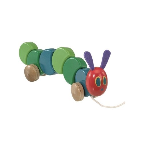Rainbow designs - jucarie din lemn cu roti the very hungry caterpillar 26 cm