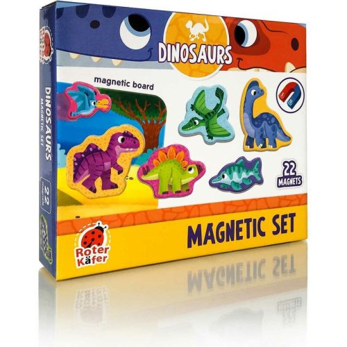 Roter kafer - jucarie magnetica dinozauri 22 piese, cu plansa magnetica inclusa