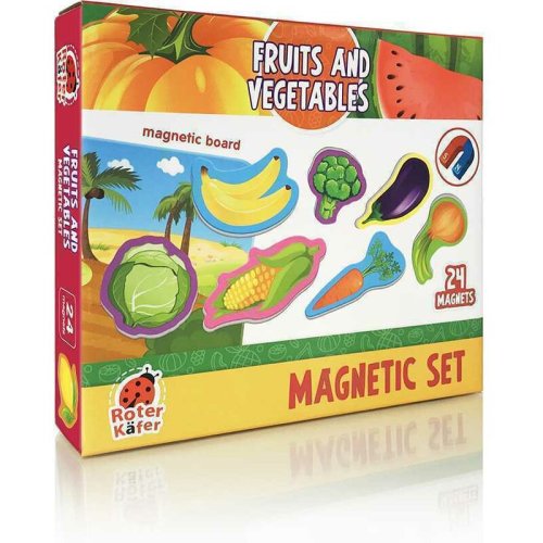 Roter kafer - jucarie magnetica fructe si legume 24 piese, cu plansa magnetica inclusa
