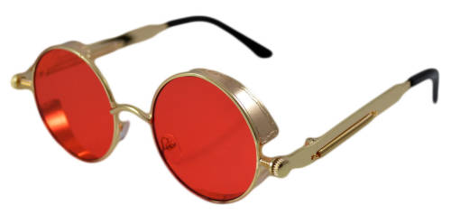 Ochelari de soare rotunzi steampunk cronic rosu cu auriu