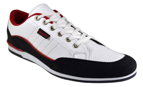 Pantofi barbati casual-sport albi insertii negre si rosii