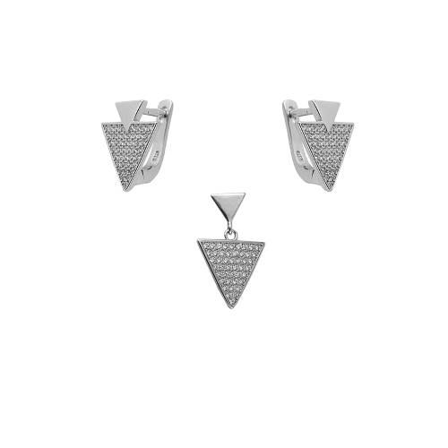 Set argint triunghi cu zirconii albe