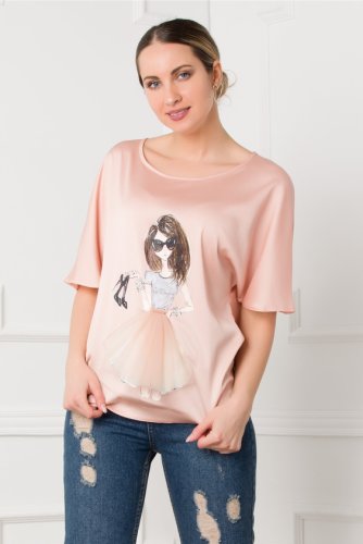 Bluza ladonna roz cu imprimeu fashion girl