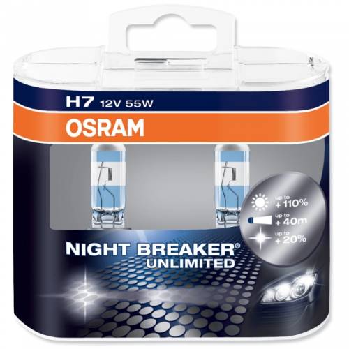Set 2 becuri auto cu halogen pentru far osram h7 night breaker unlimited up to 110 12v 55w