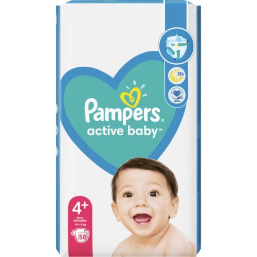 Scutece active baby 4p maxi plus, pampers, 58 buc
