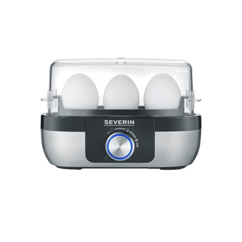Fierbator oua severin, egg cooker, capacitate 3 oua, 3 programe de gatire, comutator rotativ luminos pornire oprire, semnal sonor de final, fara bpa, pahar de masurare inclus, design compact, inox