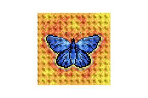 Pânză goblen imprimat fără ață și ac - fluturaș albastru, 15 x 15 cm