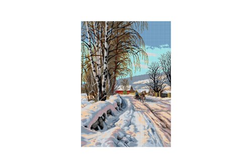 Pânză goblen imprimat fără ață și ac – iarnă în satul meu, 50 x 70 cm