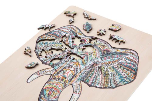 Puzzle din lemn cu 137 de piese în forme deosebite - elefant
