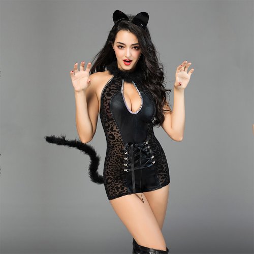Costum sexy cat woman negru s/m