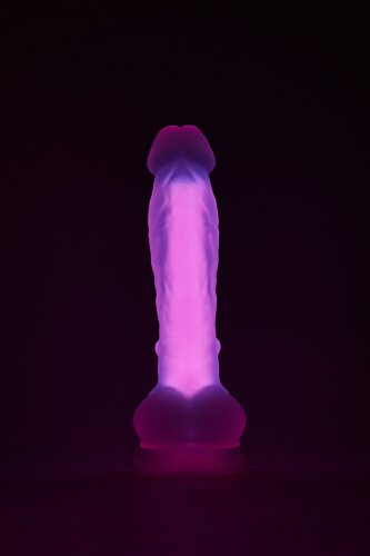 Dildo realist large glow in the dark, silicon moale, roz, 21 cm